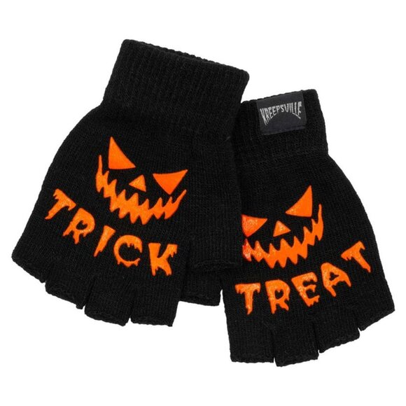 Fingerless Gloves Skeleton Trick or Treat Glow in Dark Goth Punk 2 Unisex Sizes - Picture 8 of 11